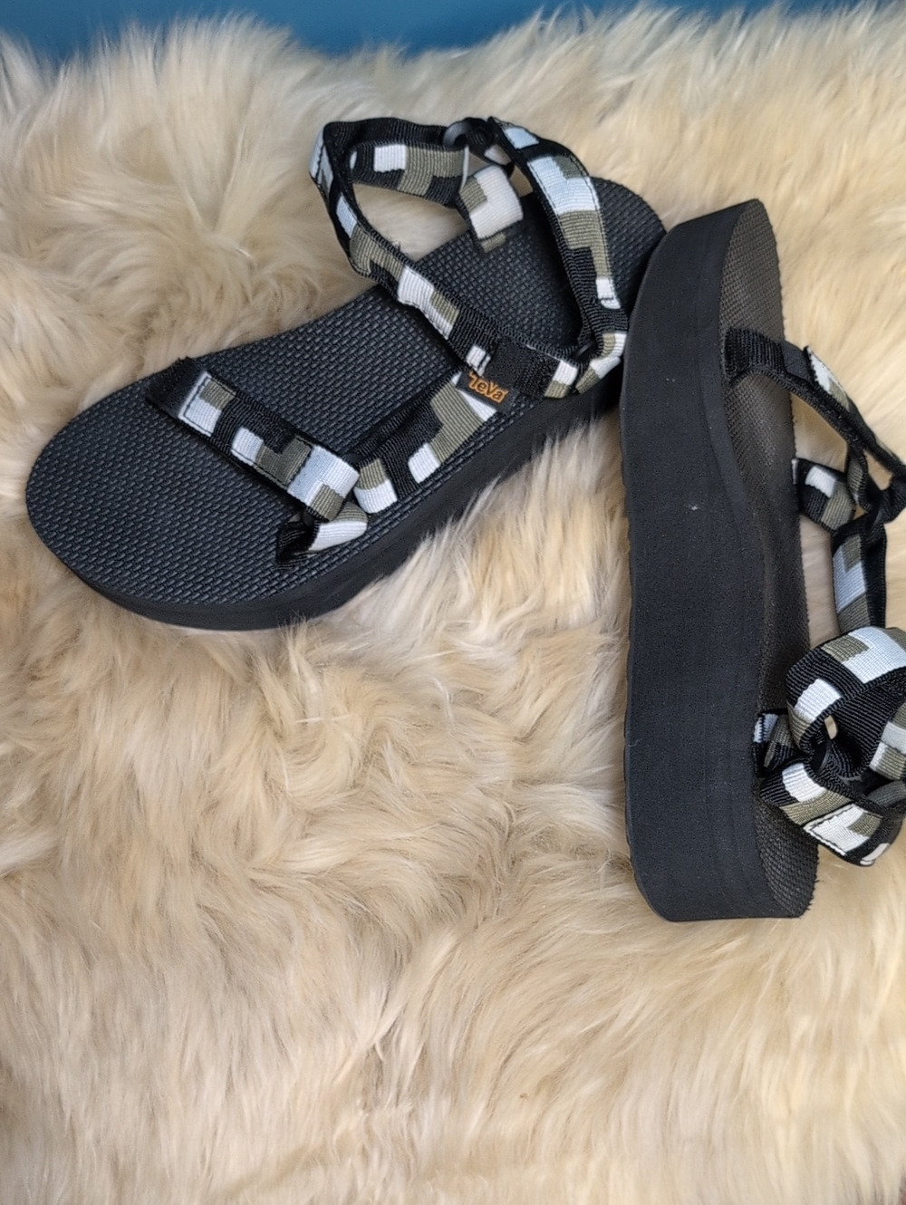 Teva Platform Sandals with Black and White Straps